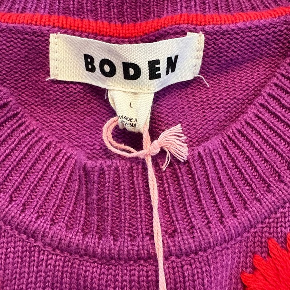Boden sweater NWT US Large embroidered floral jumper crew neck purple K1007 - Picture 11 of 15
